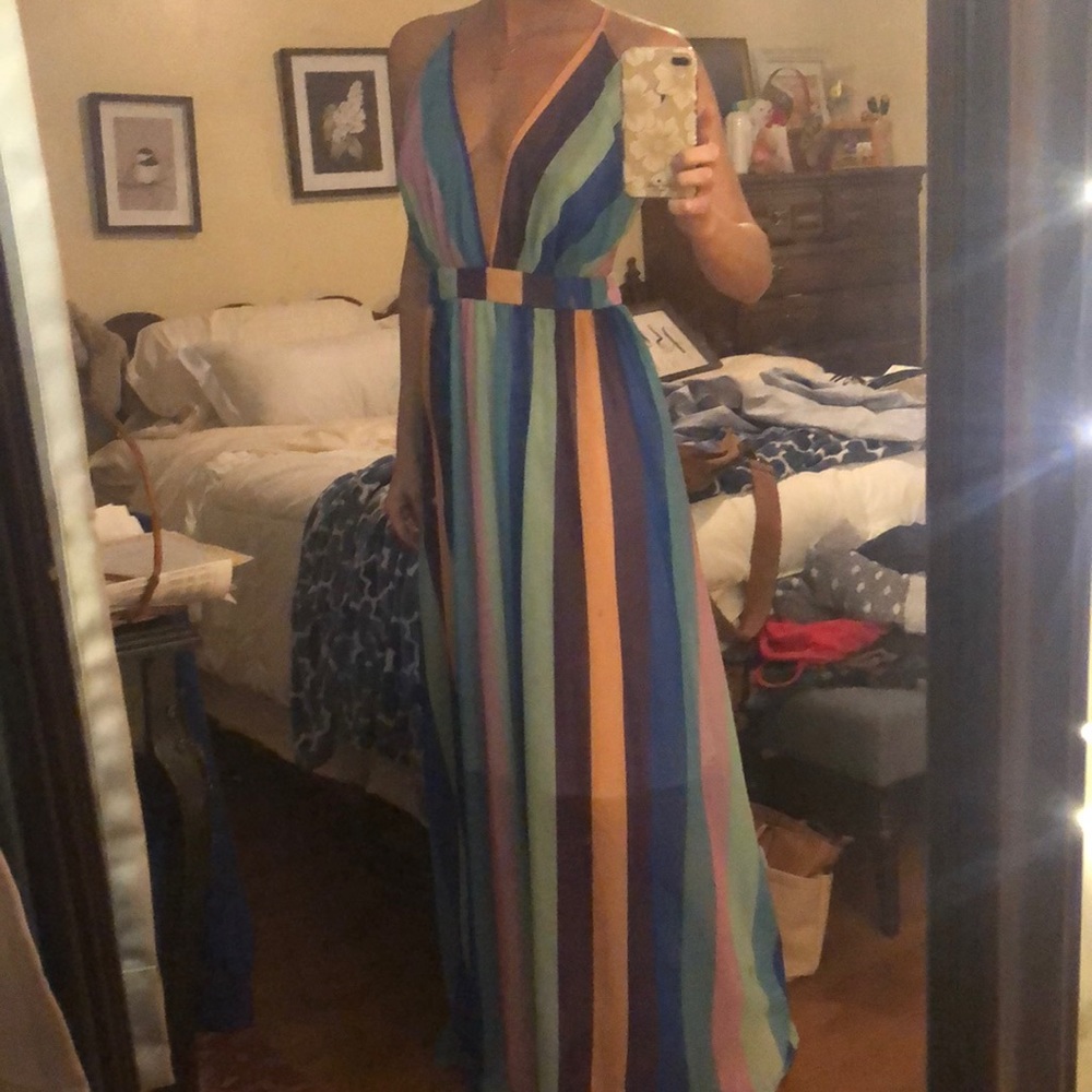 Maxi Multi Color Plunge Dress